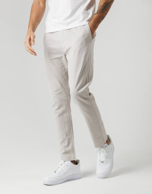 French Connection Cotton-linen blend drawstring cuffed trousers in stone, 2 of 4