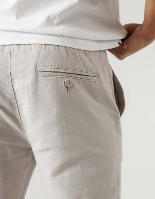 French Connection Cotton-linen blend drawstring cuffed trousers in stone, 4 of 4