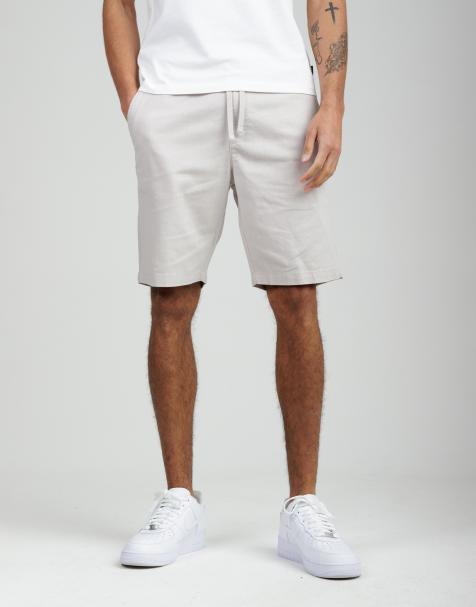 French Connection Cotton-linen blend drawstring shorts in stone