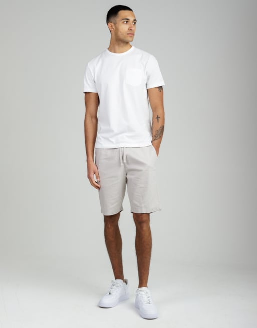 French Connection Cotton-linen blend drawstring shorts in stone, 2 of 4