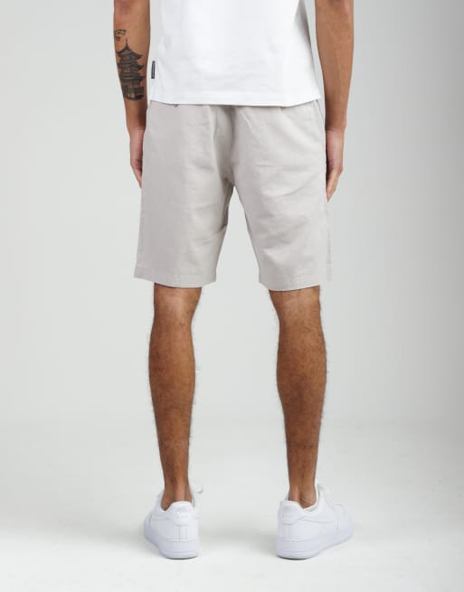 French Connection Cotton-linen blend drawstring shorts in stone, 3 of 4