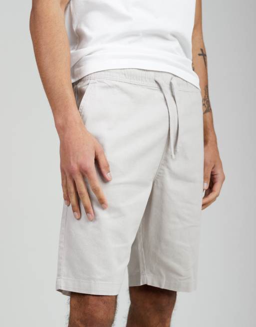 French Connection Cotton-linen blend drawstring shorts in stone, 4 of 4
