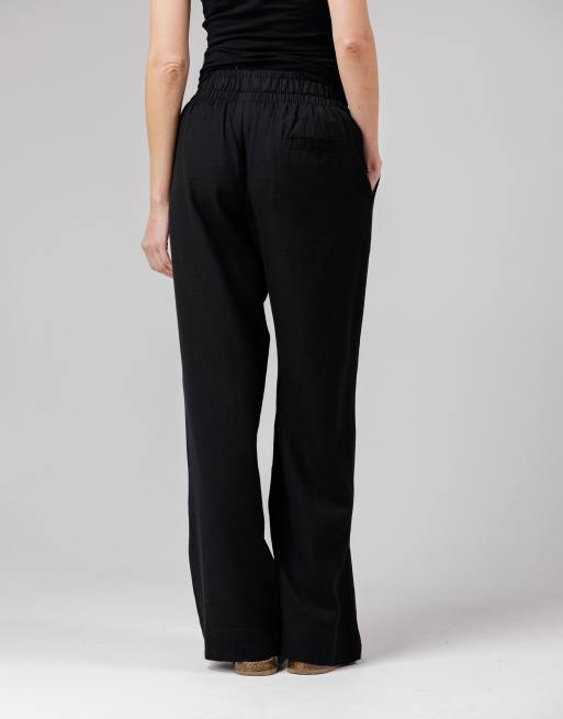 French Connection Cotton linen blend elasticated self-tie straight leg trousers in black, 2 of 4