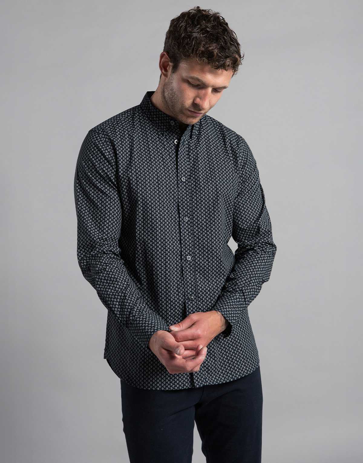 French Connection Cotton long sleeve floral shirt in blue