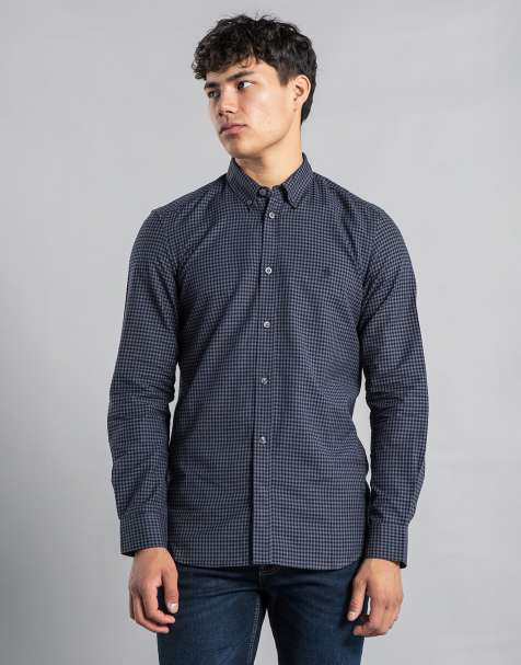 French Connection Cotton long sleeve gingham shirt in charcoal - view 1