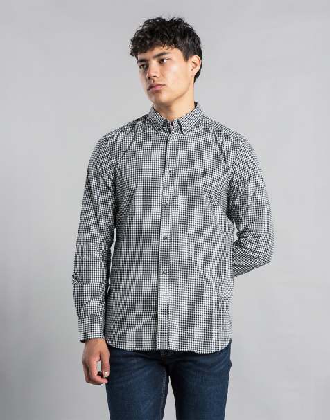 French Connection Cotton long sleeve gingham shirt in navy - view 1