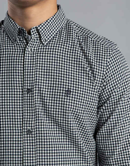 French Connection Cotton long sleeve gingham shirt in navy, 3 of 4