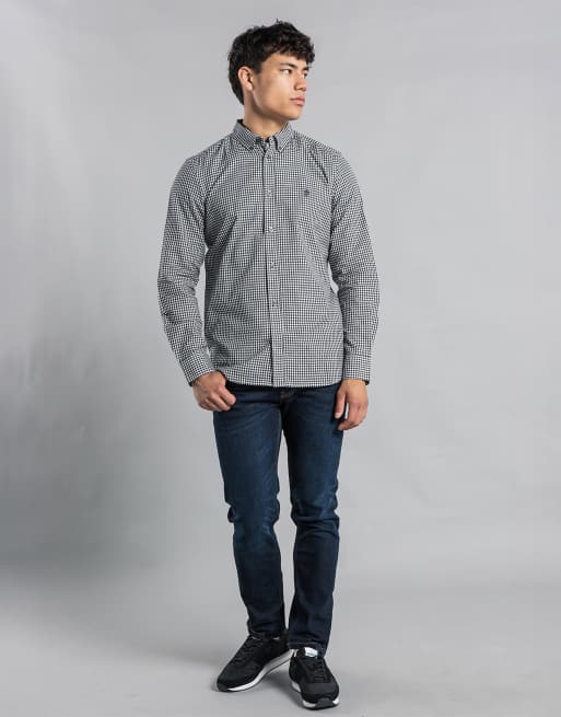 French Connection Cotton long sleeve gingham shirt in navy, 4 of 4
