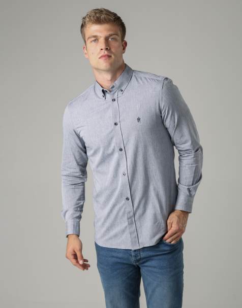 French Connection Cotton long sleeve oxford shirt in blue - view 1