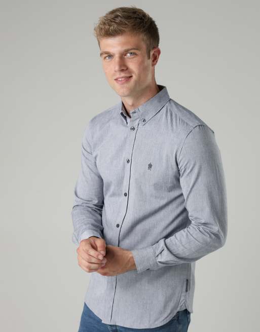 French Connection Cotton long sleeve oxford shirt in blue, 3 of 4