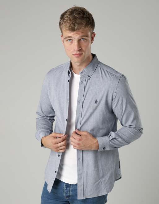 French Connection Cotton long sleeve oxford shirt in blue, 4 of 4