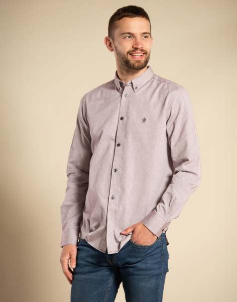 French Connection Cotton long sleeve oxford shirt in burgundy - view 1