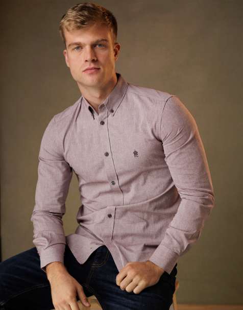 French Connection Cotton long sleeve oxford shirt in burgundy