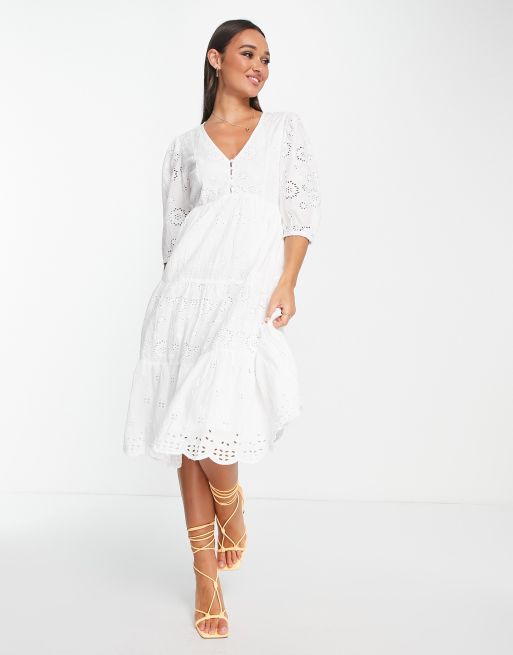 French Connection belted midi dress with balloon sleeves in rose