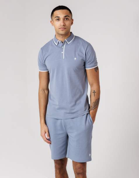 French Connection Cotton pique polo shirt and shorts co ord set in light blue - view 1