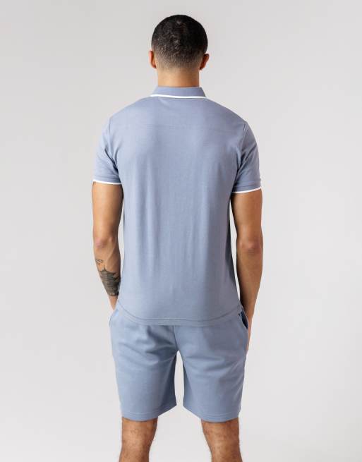 French Connection Cotton pique polo shirt and shorts co ord set in light blue, 2 of 4