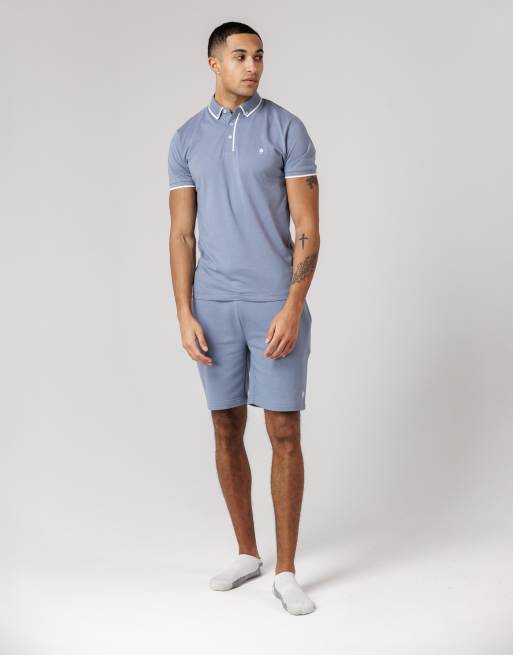 French Connection Cotton pique polo shirt and shorts co ord set in light blue, 3 of 4