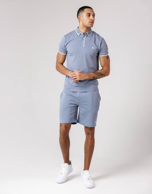 French Connection Cotton pique polo shirt and shorts co ord set in light blue, 4 of 4