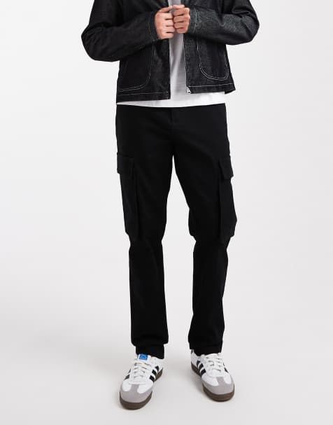 French Connection Cotton relaxed fit turn-up cargo trousers in black - view 1