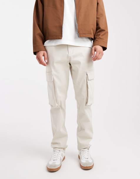 French Connection Cotton relaxed fit turn-up cargo trousers in stone - view 1
