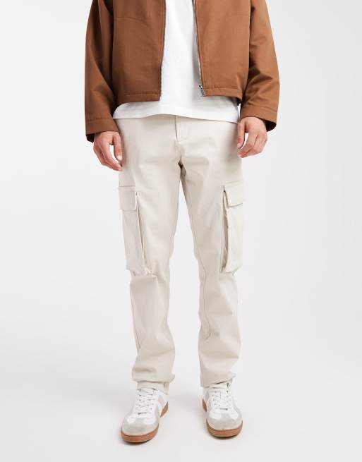 French Connection Cotton relaxed fit turn-up cargo trousers in stone