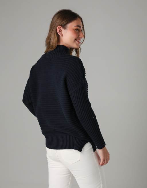 French Connection Cotton ribbed knit high neck jumper in navy | ASOS
