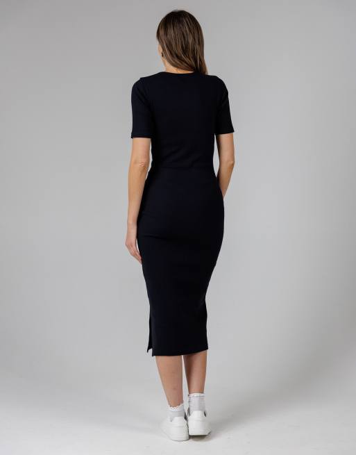 blue navy dress Messina Navy Blue Side Slit Ruched Dress | Dresses main image 1