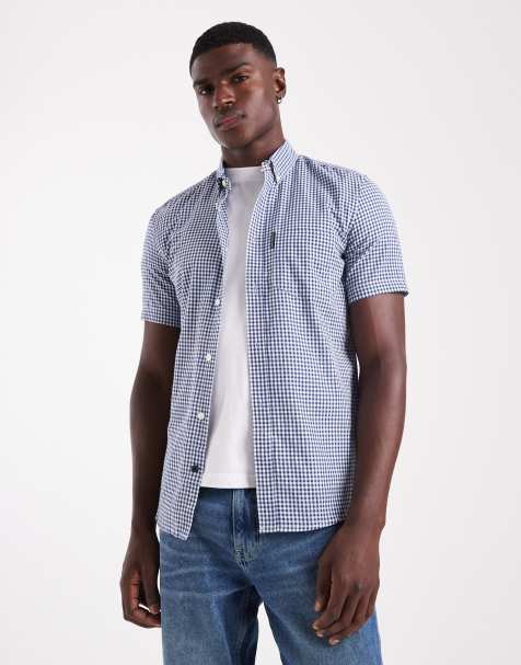French Connection Cotton short sleeve gingham chest pocket shirt in blue - view 1