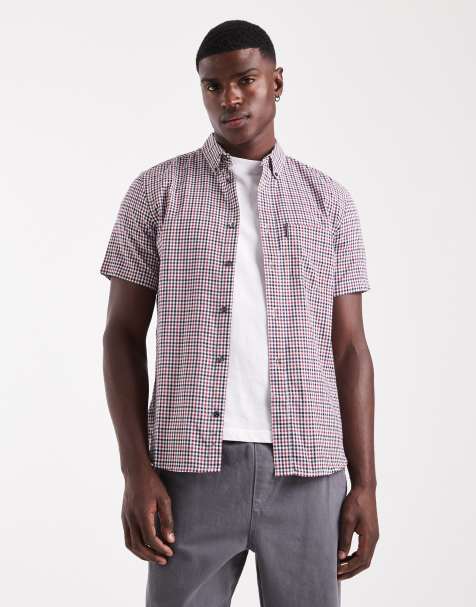 French Connection Cotton short sleeve gingham chest pocket shirt in red - view 1