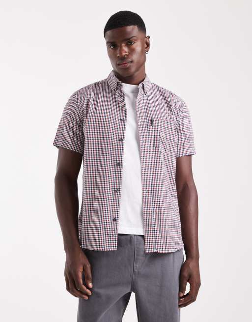 French Connection Cotton short sleeve gingham chest pocket shirt in red