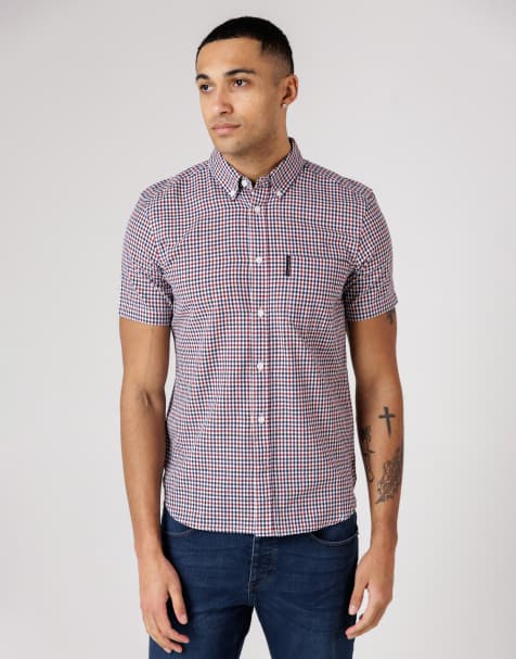 French Connection Cotton short sleeve gingham chest pocket shirt in red - view 1