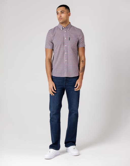 French Connection Cotton short sleeve gingham chest pocket shirt in red, 3 of 4