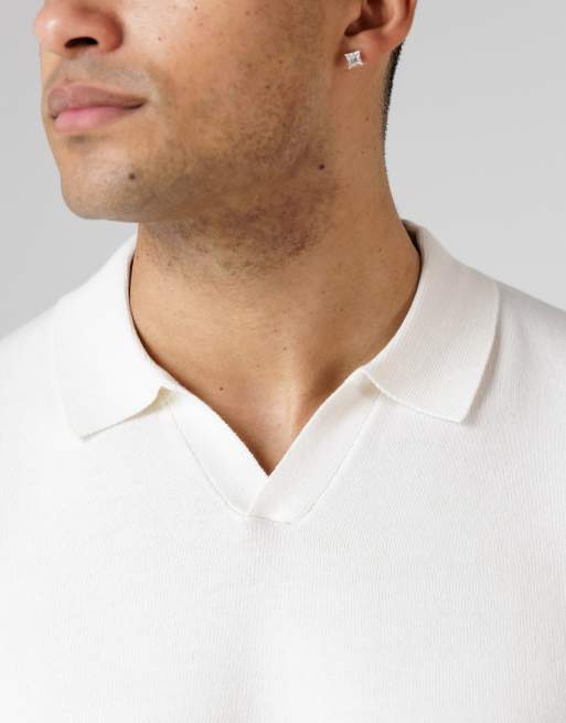 French Connection Cotton short sleeve open collar polo shirt in ecru, 2 of 4