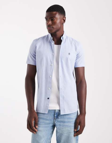 French Connection Cotton short sleeve oxford shirt in blue - view 1
