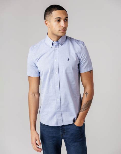 French Connection Cotton short sleeve oxford shirt in navy - view 1