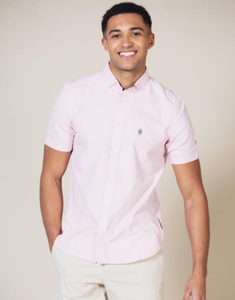 French Connection Cotton short sleeve oxford shirt in pink - view 1