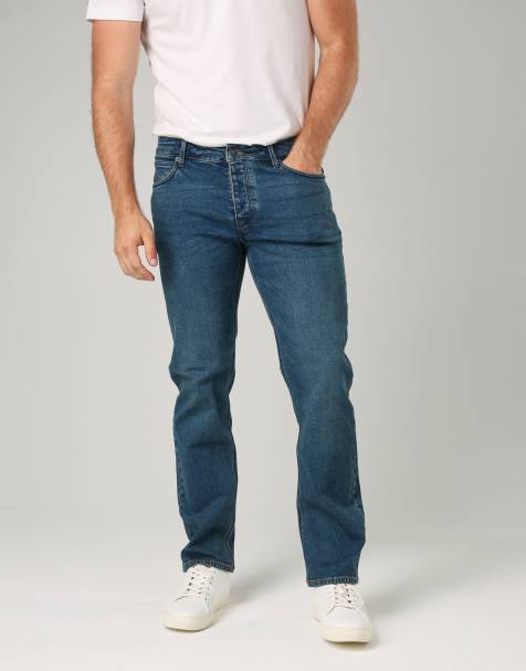 French Connection Cotton straight leg stetch denim jeans in mid blue - view 1