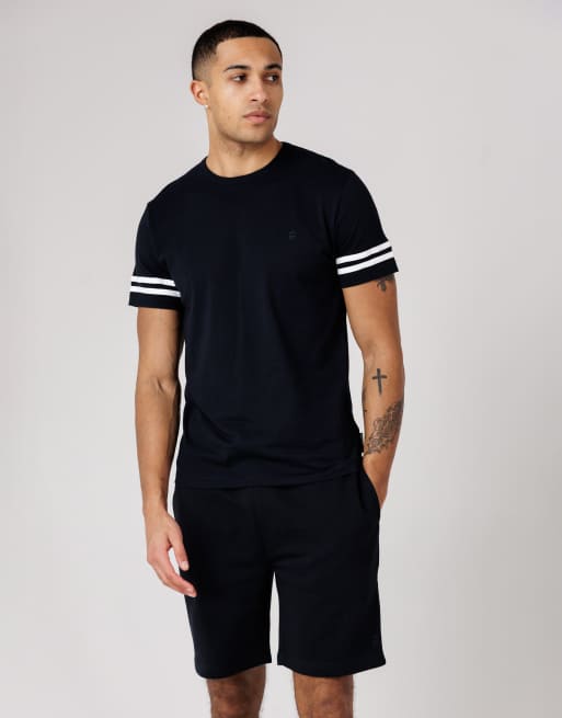 French Connection Cotton stripe t-shirt and shorts co ord set in navy, 3 of 4