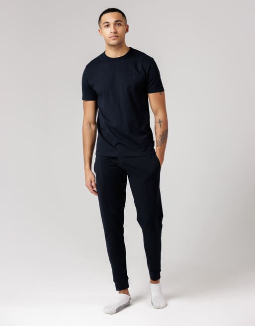 French Connection Cotton t-shirt and lightweight jogger co-ord set in navy, 3 of 4