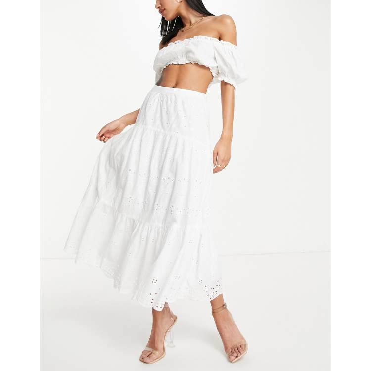 White cotton on sale tiered maxi skirt