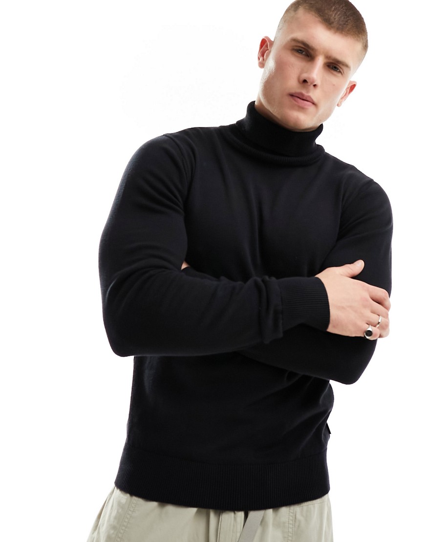 French Connection Cotton Turtle Neck Sweater In Black
