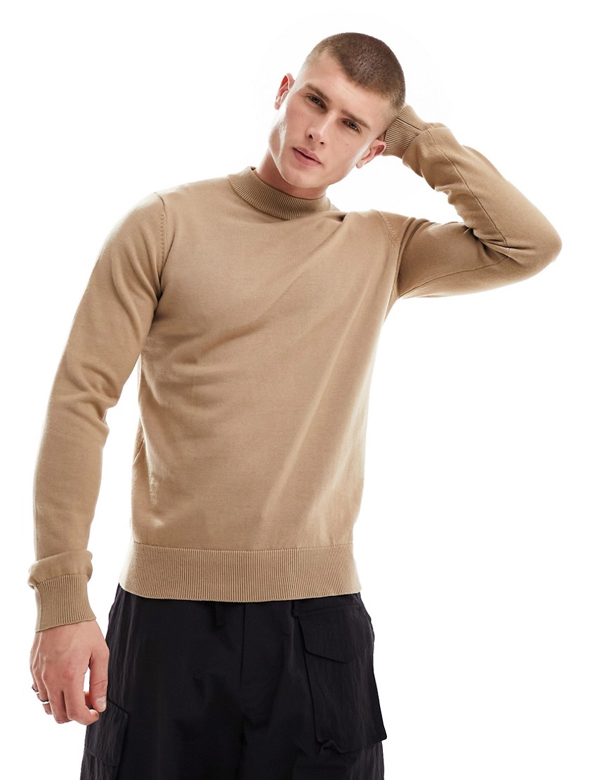 French Connection Cotton Turtle Neck Sweater In Camel-neutral