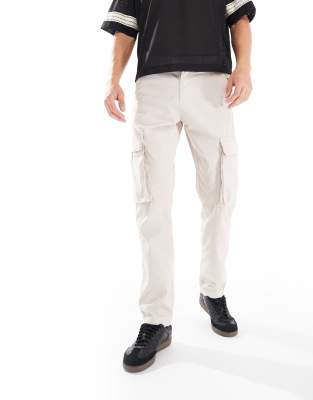 French Connection cotton twill cargo pants in stone-Neutral