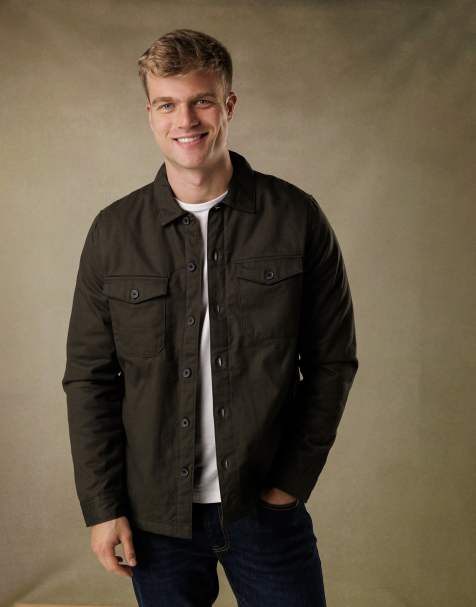 French Connection Cotton worker-style button overshirt in khaki - view 1