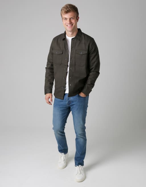 French Connection Cotton worker-style button overshirt in khaki, 3 of 5