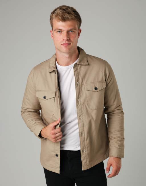French Connection Cotton worker-style button overshirt in stone, 4 of 4