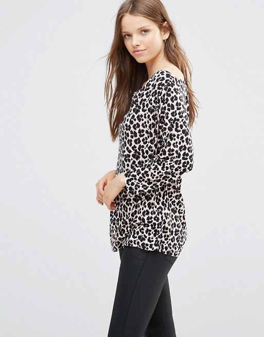 French Connection Cowl Front Top in Animal Print