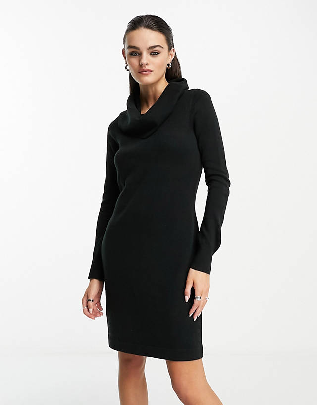 French Connection - cowl neck knitted dress in black