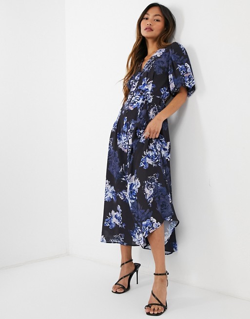 French Connection Crepe Button Down Dress in Blue