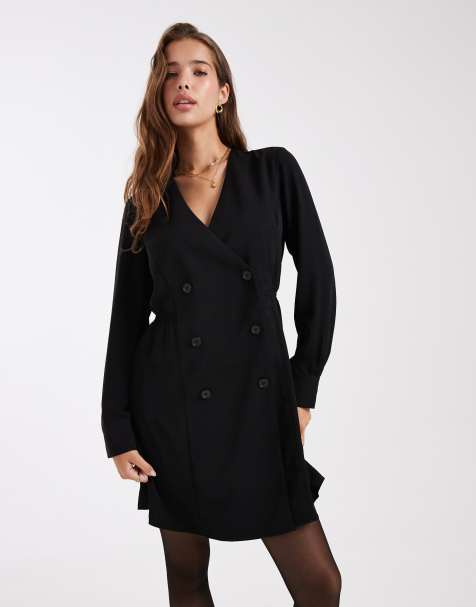 French Connection crepe double breasted tailored mini dress in black - view 1